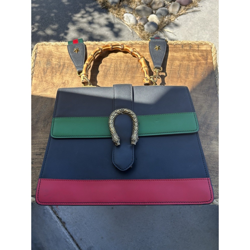 Gucci Dionysus Bamboo Top Handle Bag Medium Black Leather Web Strap 421999